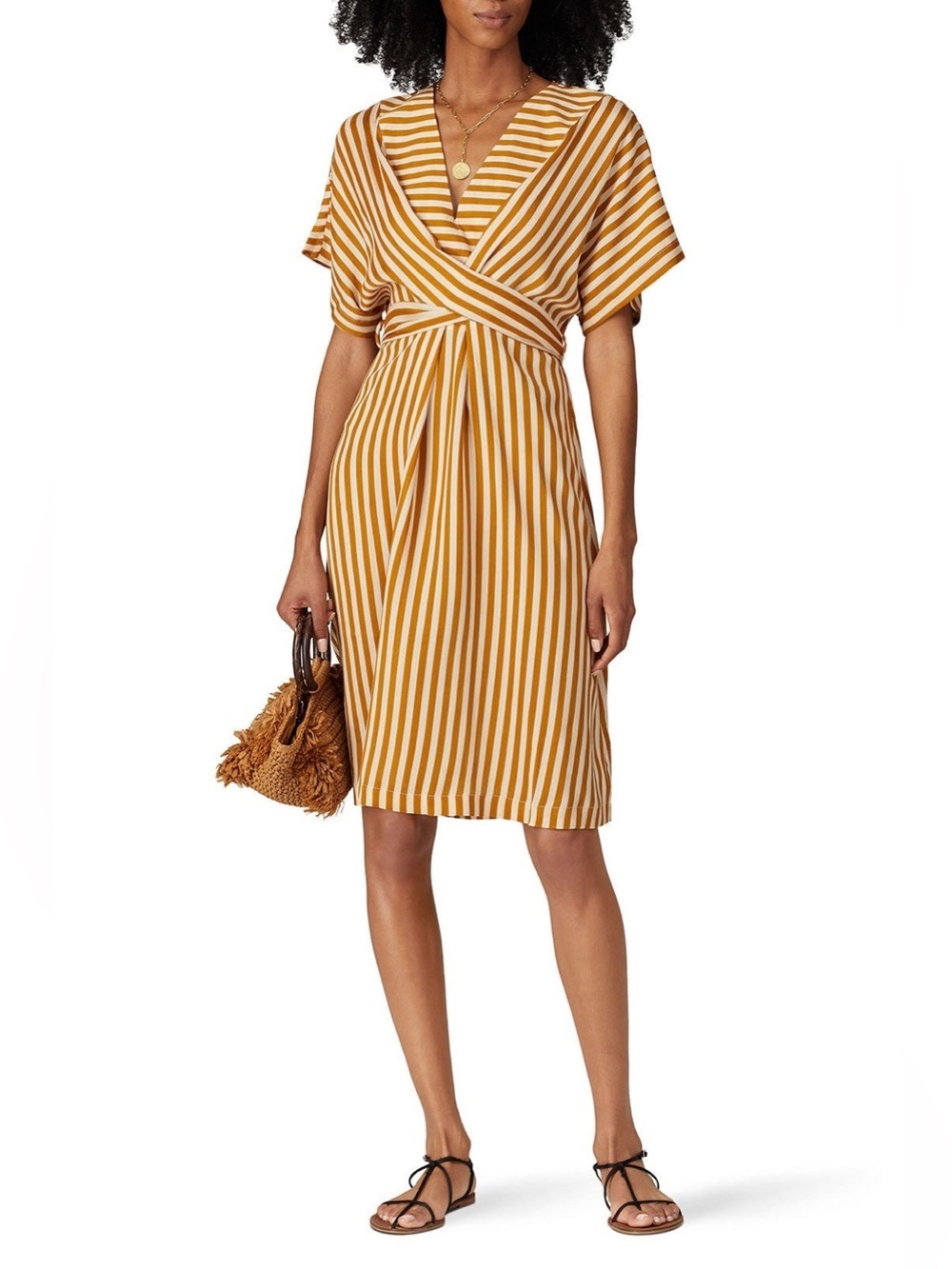 Moon River Mustard Yellow & White Striped Dress - Size Large